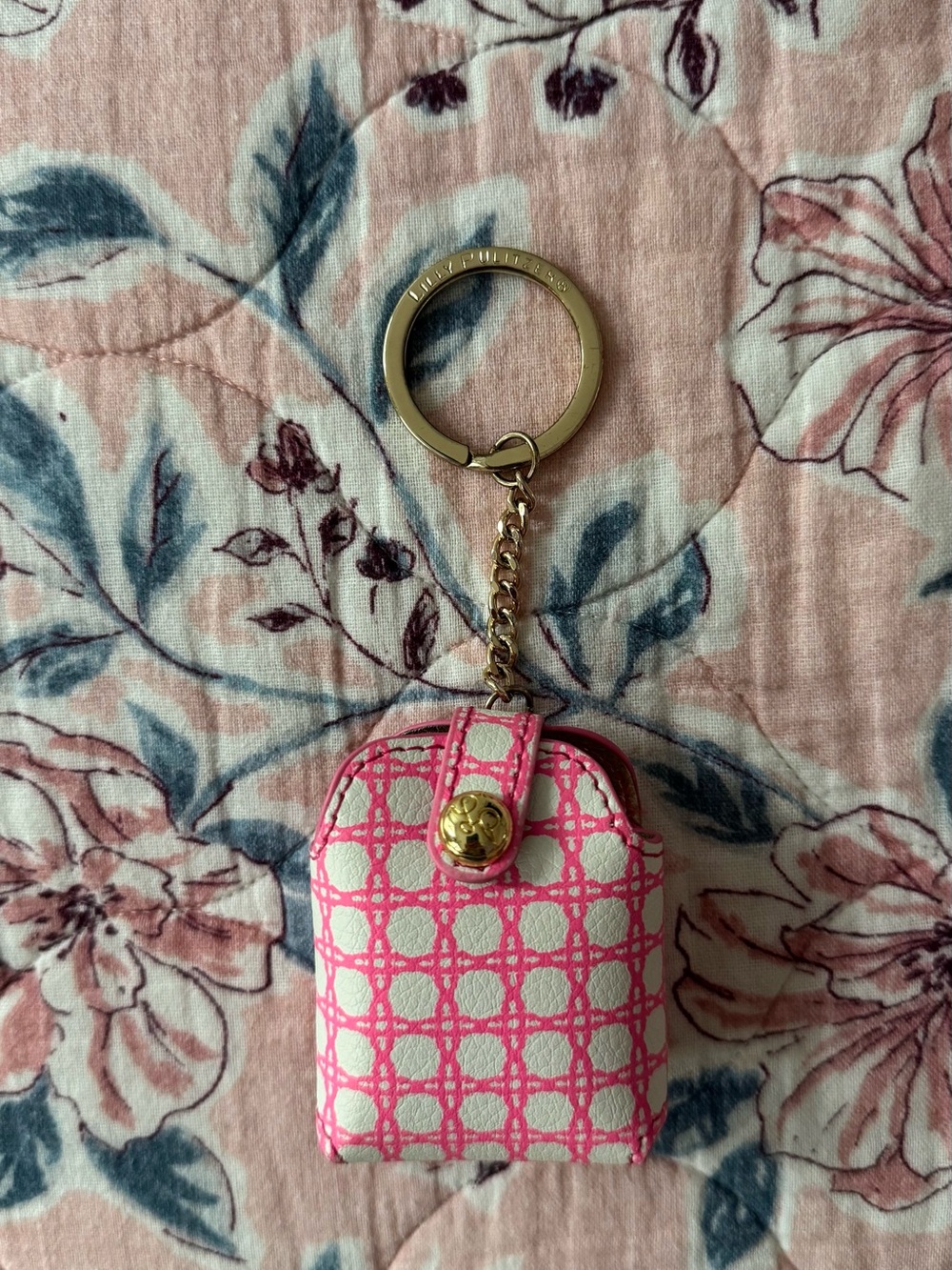 Lilly Pulitzer Pink & White Patterned AirPod Case with Gold Hardware